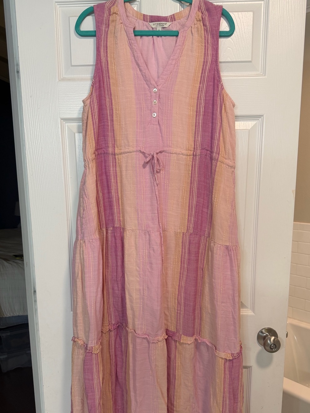 Liverpool Pink and Peach Striped Sleeveless Maxi Dress